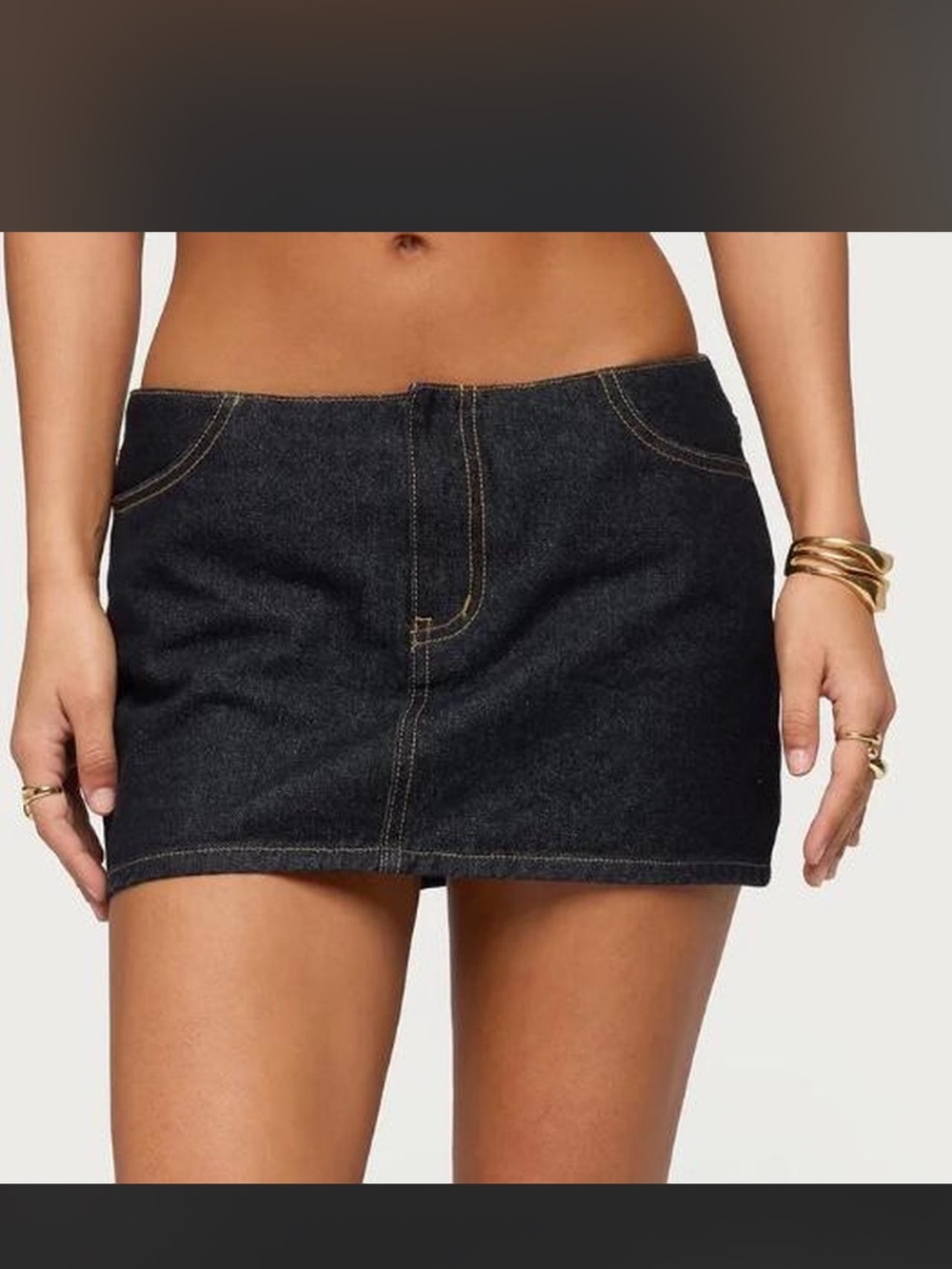 Edikted Black Denim Mini Skirt with Contrast Stitching